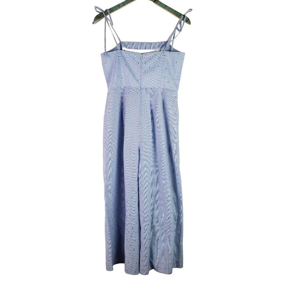 Amanda Uprichard Izzy Cape Cod Lined Wide Leg Pinstripe Shoulder Tie Jumpsuit, S - Picture 3 of 7